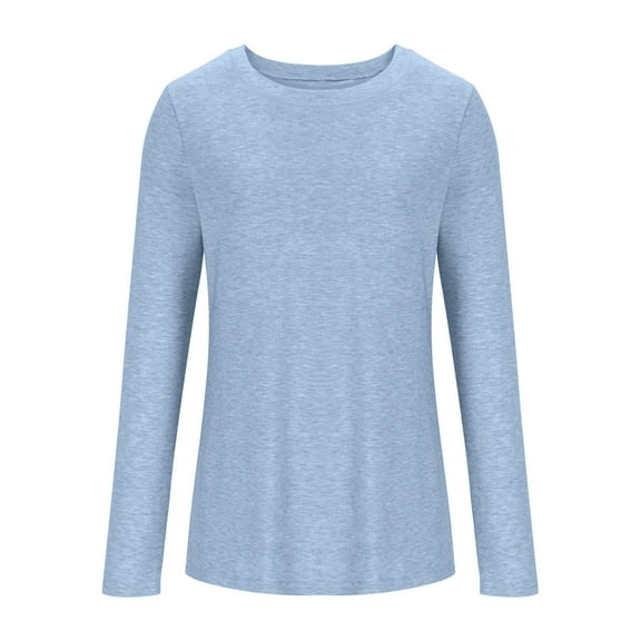Atogsazn Women's Long Sleeve Shirt Casual Crewneck Pullover Sweatshirt Basic Tee Fall Trendy Blouse Workout Top Blue S Fashion