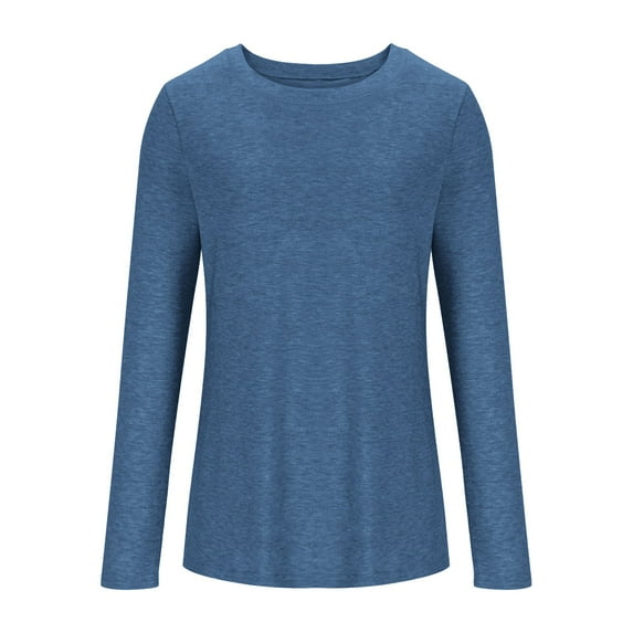 Atogsazn Women's Long Sleeve Shirt Casual Crewneck Pullover Sweatshirt Basic Tee Fall Trendy Blouse Workout Top Dark Blue L Fashion