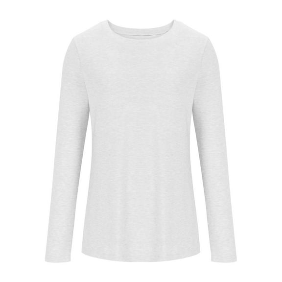 Atogsazn Women's Long Sleeve Shirt Casual Crewneck Pullover Sweatshirt Basic Tee Fall Trendy Blouse Workout Top White L Fashion