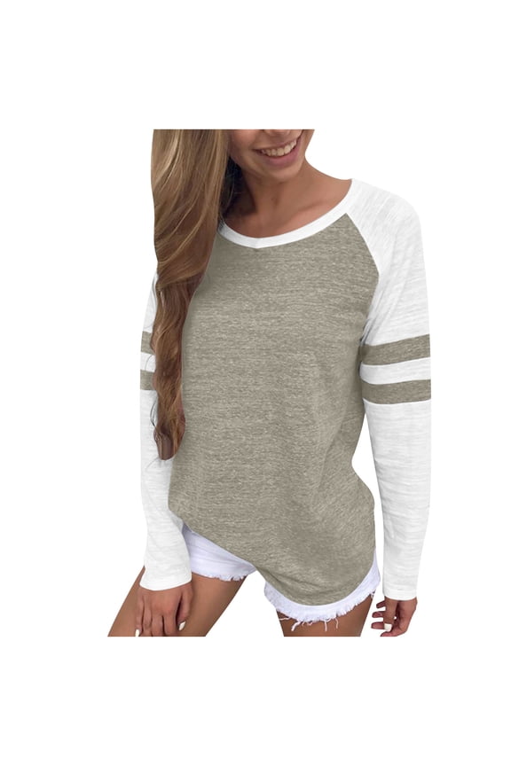 Women's Long Sleeve Shirts Casual Crew Neck Colorblock Pullover Blouse Tops Tshirt Blouse Clothing Mint Green L Fashion