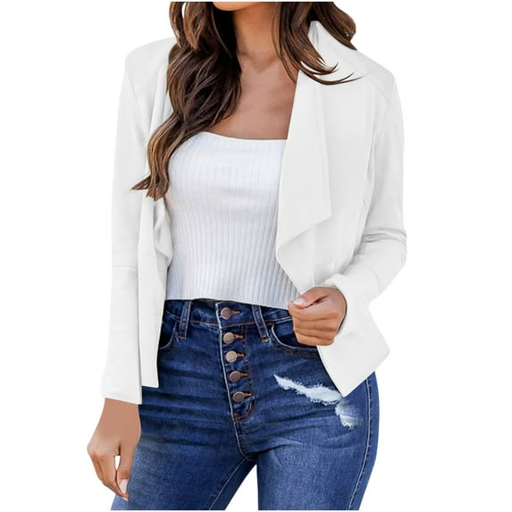 Atogsazn Women's Open Front Blazer Business Long Sleeve Lightweight Jackets Fashion Clothes Outerwear White L
