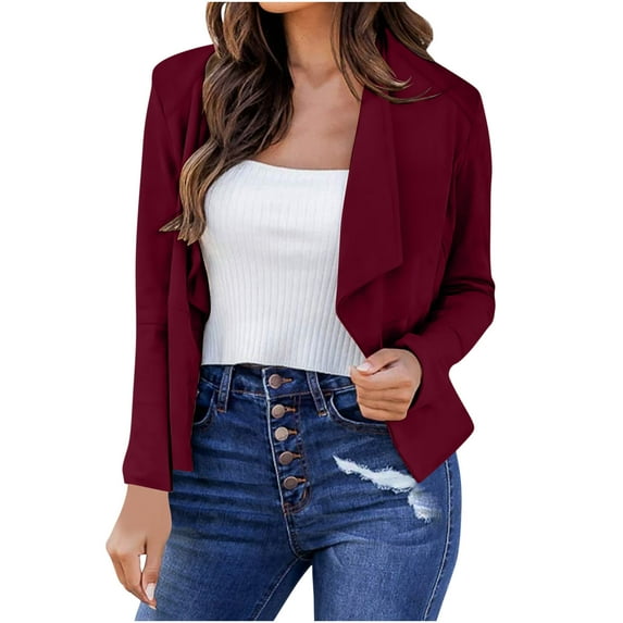 Atogsazn Women's Open Front Blazer Business Long Sleeve Lightweight Jackets Fashion Clothes Outerwear Wine XL