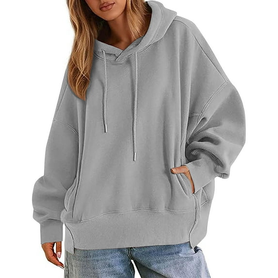 Atogsazn Women's Oversized Hoodies Casual Long Sleeve Pullover Sweatshirt with Drawstring Loose Fit Tops Trendy Gray M Fashion