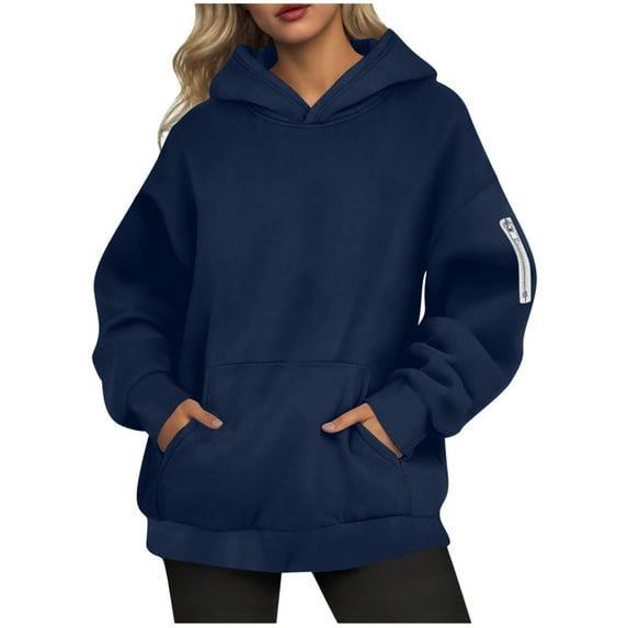 Atogsazn Women's Oversized Hoodies Fleece Long Sleeve Pullover Sweatshirt Sweater Fall Winter Clothes Tops Navy S Fashion