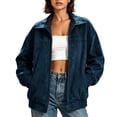 thumbnail image 1 of Atogsazn Women's Oversized Lapel Full Zip Suede Look Jacket Casual Long Sleeve Coat Fall Winter Tops Outerwear Navy XL Fashion, 1 of 9