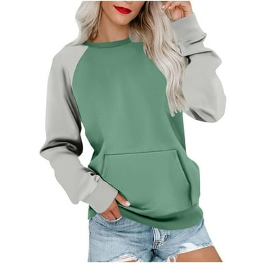 Atogsazn Women's Oversized Sweatshirt Casual Color Block Crewneck Long Sleeve Tops Fashion Comfort Clothes 03-Green S on Clearance
