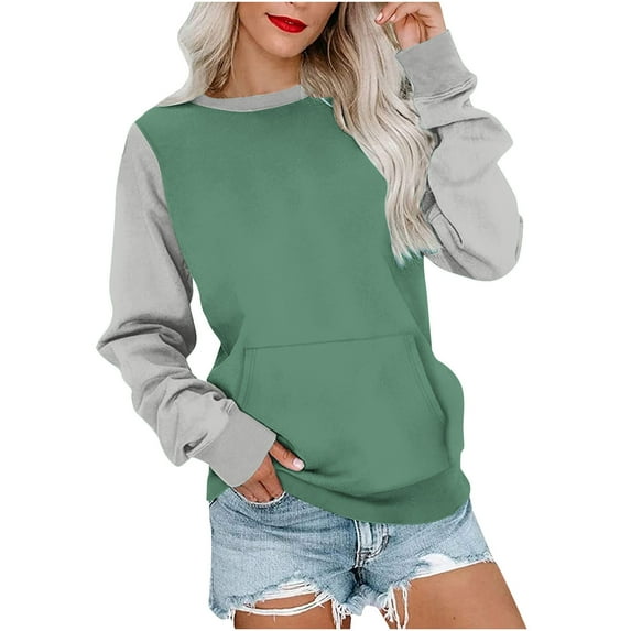 Atogsazn Women's Oversized Sweatshirt Casual Color Block Crewneck Long Sleeve Tops Fashion Comfort Clothes 09-Green L