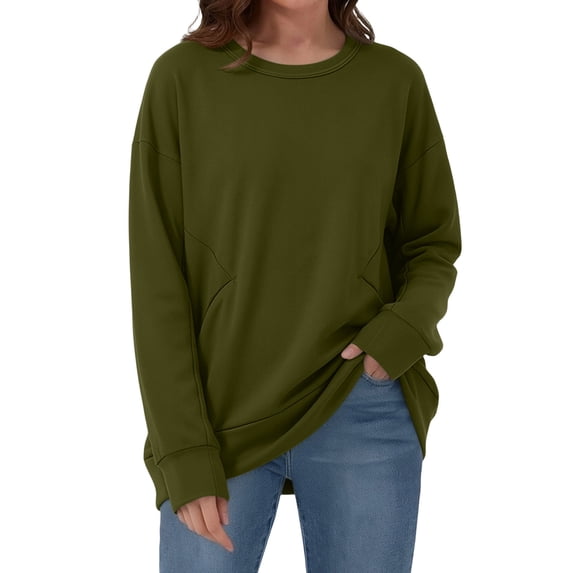 Atogsazn Women's Oversized Sweatshirt Casual Crew Neck Long Sleeve Pullover Sweater Fall Winter Tops Outerwear Army Green XL Fashion