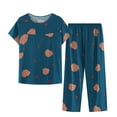 thumbnail image 1 of Atogsazn Women's Pajama Sets 2 Piece Short Sleeve Pjs Sets Floral Print Top and Capri Pants Sleepwear Loungewear Navy XL, 1 of 3