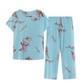 thumbnail image 1 of Atogsazn Women's Pajama Sets Floral Print Short Sleeve Top and Capri Pants Pjs Sets 2 Piece Sleepwear Loungewear Blue XXXL, 1 of 3