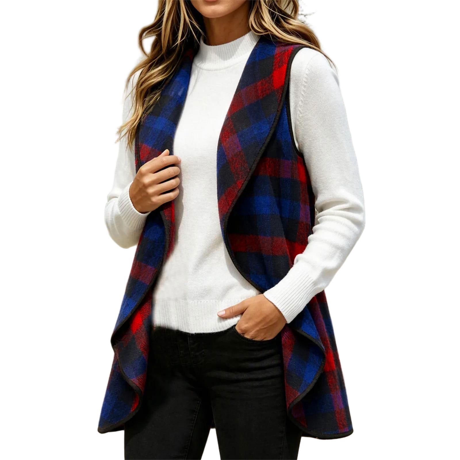 Atogsazn Women's Plaid Cardigan Vest Casual Sleeveless Tank Tops Loose ...