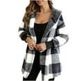 thumbnail image 1 of Atogsazn Women's Plaid Fuzzy Fleece Hodded Jacket Casual Color Block Long Sleeve Coat Winter Warm Cardigan Outerwear Black XXXXXL Fashion, 1 of 4