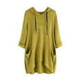 thumbnail image 1 of Atogsazn Women's Plus Size Blouses Casual Crewneck 3/4 Sleeve Hooded Shirt Loose Solid Tops Clothes Outfit Fashion Yellow XL, 1 of 5