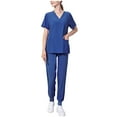 thumbnail image 1 of Atogsazn Women's Scrub Set Classic Short Sleeve V-Neck Top and Jogger Pants Nursing Uniform Scrubs for Women Set Dark Blue XXL, 1 of 3