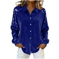 thumbnail image 1 of Atogsazn Women's Sequin Sleeve Velevt Shirt Button Down Pullover Tops Bussiness Work Outfit Clothing Outerwear 03-Blue M Fashion, 1 of 6