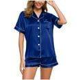 thumbnail image 1 of Atogsazn Women's Silk Satin Pajamas Sets Two-Piece Button-UP Sleepwear Short Sleeve Turndown Collar Loungewear Pj Set Dark Blue L, 1 of 6