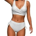 thumbnail image 1 of Atogsazn Women's Solid Color High Waisted Swimsuit V Neck Two-Piece Bathing Suit Plus Size Tie Side Sexy Swimwear White L on Clearance, 1 of 6