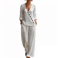 thumbnail image 1 of Atogsazn Women's Summer 2 Piece Outfits Cotton Linen V Neck Two Piece Set Loose Fit Outfit Wide Leg Pants White Fashion, 1 of 6
