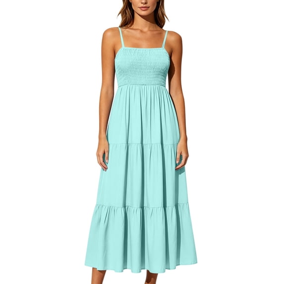 Atogsazn Women's Summer A-Line Maxi Dress Casual Flowy Sleeveless Tiered Dresses Spaghetti Strap Sundress Multicolor XXL Fashion