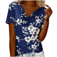 thumbnail image 1 of Atogsazn Women's Summer Cowl Neck Blouse Casual Short Sleeve Tops Loose Fit Pullover Office Outfit Shirt Clothing 02-Blue L Fashion, 1 of 6