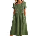 thumbnail image 1 of Atogsazn Women's Summer Floral Linen Dress Casual Ruffle Short Sleeve Embroidered Loose Fit Dresses Trendy Green M Fashion, 1 of 8