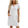thumbnail image 1 of Atogsazn Women's Summer Half Zip Mini Dress Flowy Casual Short Sleeve Dresses with Pocket A-Line Sundress White L Fashion, 1 of 9