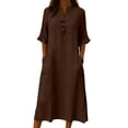thumbnail image 1 of Atogsazn Women's Summer Linen Midi Dress Loose Button Short Sleeve Crew Neck Sundress Flowy Casual Dresses Brown S Fashion, 1 of 7
