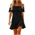 thumbnail image 1 of Atogsazn Women's Summer Off Shoulder Mini Dress Double Ruffle Short Sleeve Slim Fit Flared Hem Dresses A-Line Sundress Black S Fashion, 1 of 6