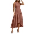 thumbnail image 1 of Atogsazn Women's Summer Sleeveless Maxi Dress Flowy Crew Neck Fitted Waist Asymmetric Ruffle Hem Dresses Rose Gold L Fashion, 1 of 9