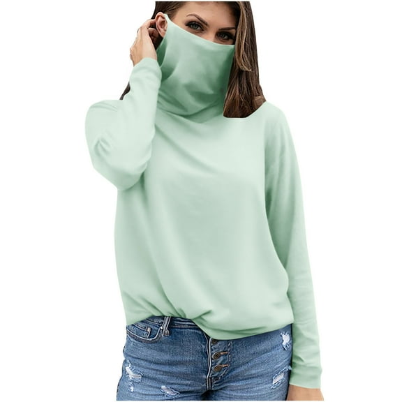 Atogsazn Women's Summer Sun Protection Blouses Casual Long Sleeve with Mask Tunic Tops Basic Clothing Fashion Mint Green XXL
