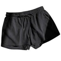 Atogsazn Women's Sweat Shorts with Pockets Jogger Drawstring Summer Workout Casual Lounge Shorts Fashion Black L
