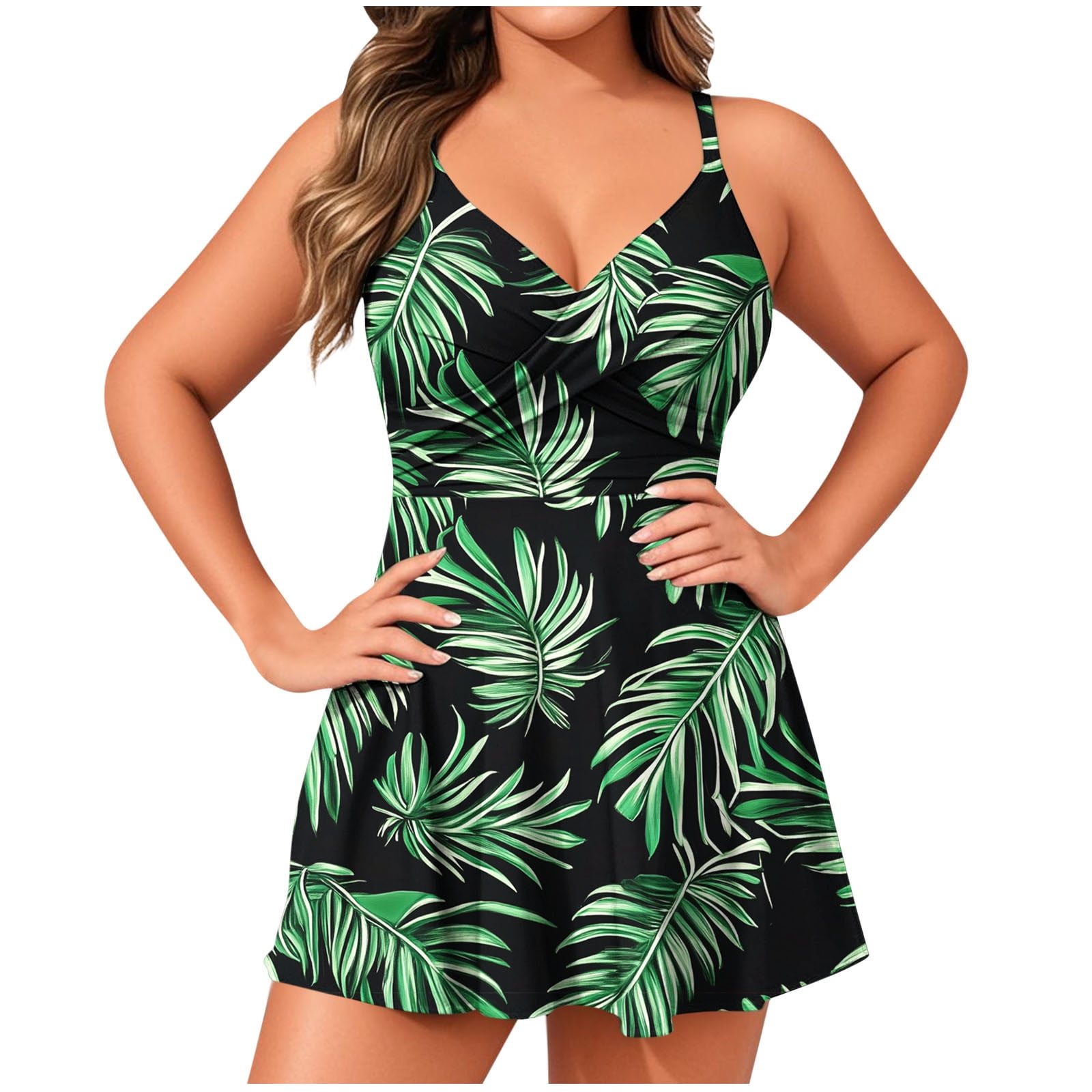 Atogsazn Women's Swimdress One Piece Swimsuit V Neck Skirts Swim Dress ...