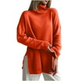 thumbnail image 1 of Atogsazn Women's Turtleneck Oversized Sweaters 2025 Fall Long Sleeve Spilt Hem Tunic Pullover Sweater Knit Tops Outerwear C-Orange Free Size, 1 of 6