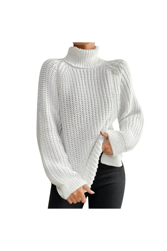 Women's Turtleneck Sweaters Slouchy Knit Chunky Sweater Fall Winter Fashion Long Sleeve Pullover Clothing White XXL