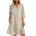 thumbnail image 1 of Atogsazn Women's V Neck Linen Midi Dress Flowy Short Sleeve Button Rolled Dresses A-Line Sundress Summer Khaki L Fashion, 1 of 5