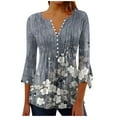 thumbnail image 1 of Atogsazn Women's V Neck Shirt Casual 3/4 Sleevel Tunic Shirts Fashion Flowy Clothes Top for Womens 01-Gray L, 1 of 5