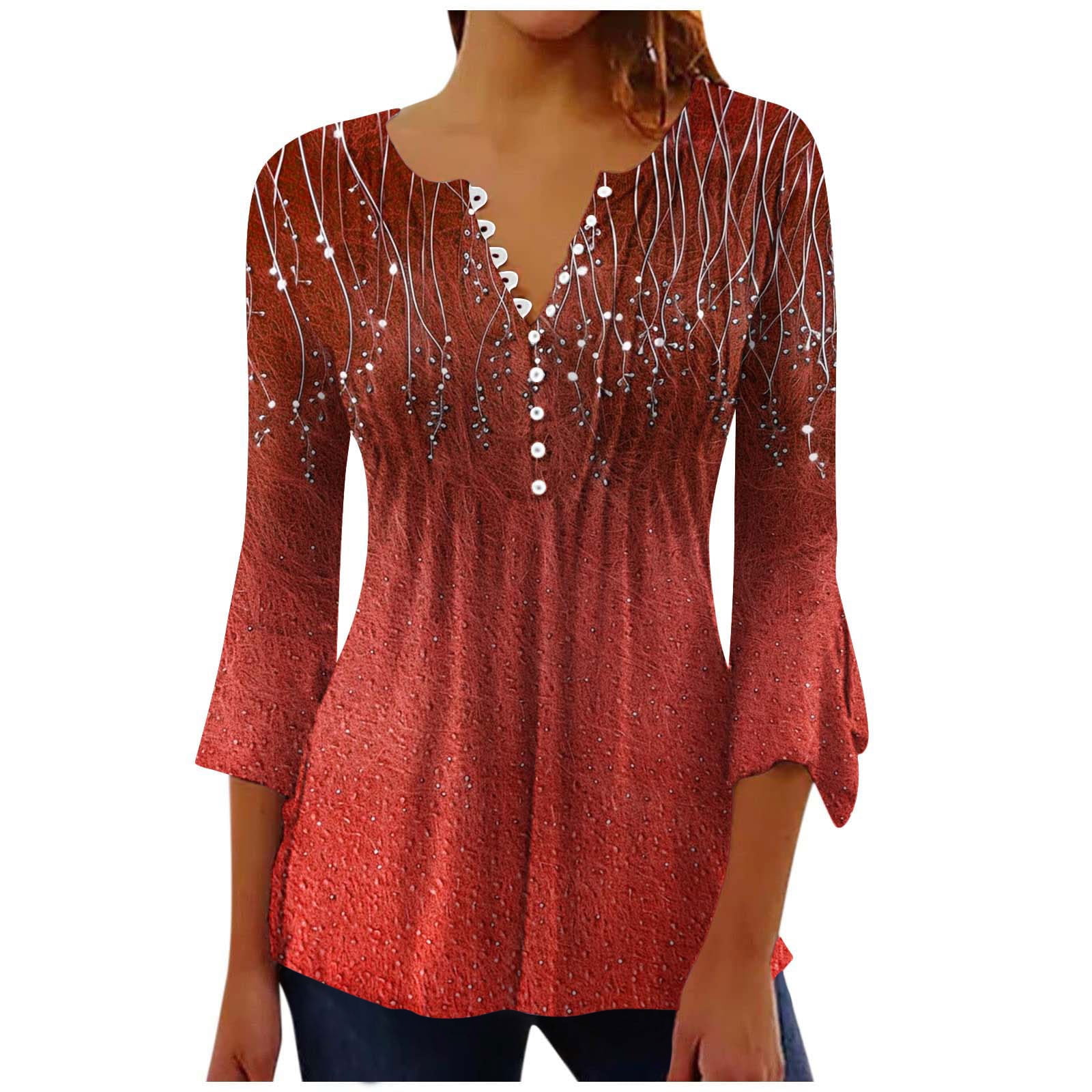 Atogsazn Women's V Neck Shirt Casual 3/4 Sleevel Tunic Shirts Fashion ...