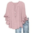 thumbnail image 1 of Atogsazn Women's V Neck Shirts Plus Size Casual Button 3/4 Flare Sleeve Shirts Summer Flowy Blouse Tops Fashion Pink XL, 1 of 5
