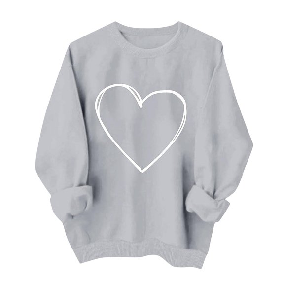 Atogsazn Women's Valentine's Day Sweatshirt Casual Fleece Oversized Long Sleeve Heart Sweater Tops Outfit Clothing 01-Gray M Fashion