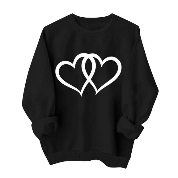 Atogsazn Women's Valentine's Day Sweatshirt Casual Fleece Oversized Long Sleeve Heart Sweater Tops Outfit Clothing 02-Black S Fashion