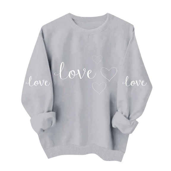 Atogsazn Women's Valentine's Day Sweatshirt Casual Fleece Oversized Long Sleeve Heart Sweater Tops Outfit Clothing 04-Gray S Fashion
