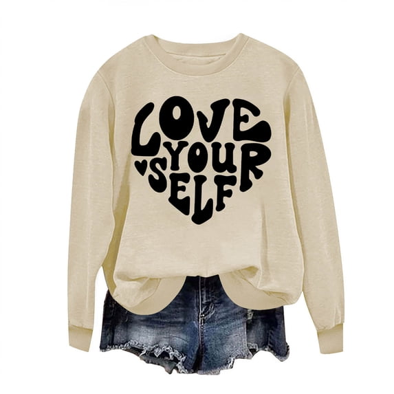 Atogsazn Women's Valentine's Day Sweatshirt Casual Loose Long Sleeve Pullover Sweatshirts Fashion Clothes 02-Beige S