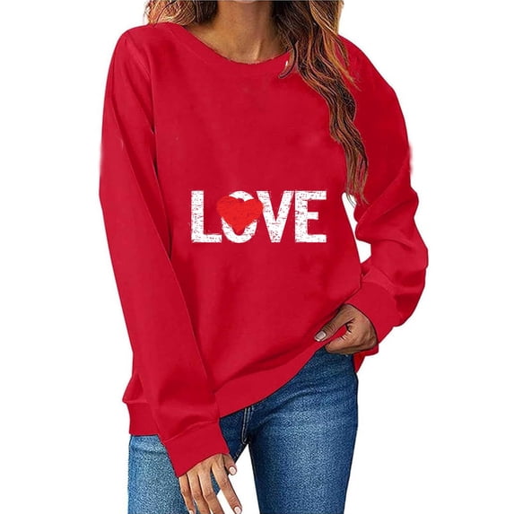 Atogsazn Women's Valentine's Day Sweatshirts Casual Long Sleeve Hearts Pullover Sweatshirt Fall Tops Clothing 05-Red L Fashion