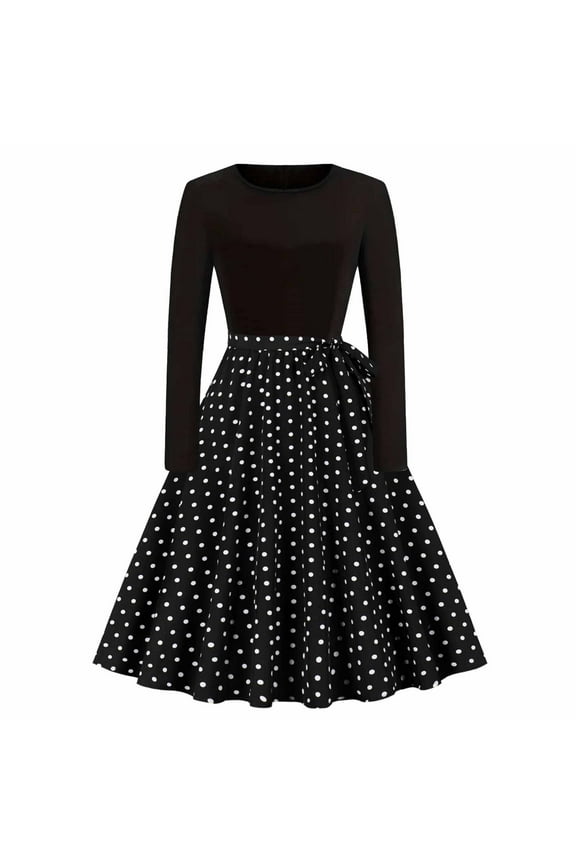 Women's Vintage Floral Lace Flared A-Line Casual Party Dresses Long Sleeve Dress for Women Fashion Black XXL