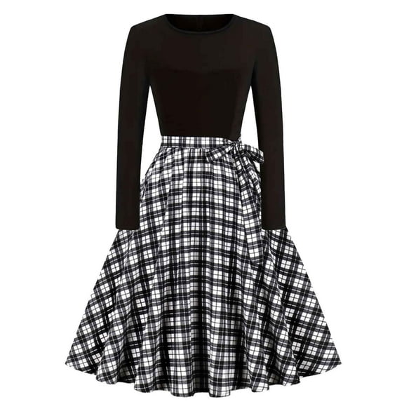 Atogsazn Women's Vintage Floral Lace Flared A-Line Casual Party Dresses Long Sleeve Dress for Women Fashion Gray S
