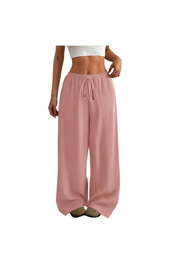 Women's Wide Leg Sweatpant Casual Athletic Loose Drawstring Pants Lightweight Gym Trouser with Pocket Pink M