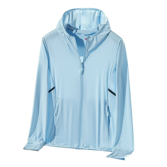 Atogsazn Women's Windbreaker Jacket Casual Zipper Long Sleeve Hoode Jackets Spring Summer Top for Women Light Blue M