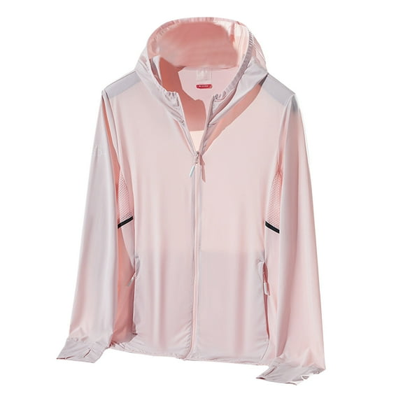 Atogsazn Women's Windbreaker Jacket Casual Zipper Long Sleeve Hoode Jackets Spring Summer Top for Women Pink M