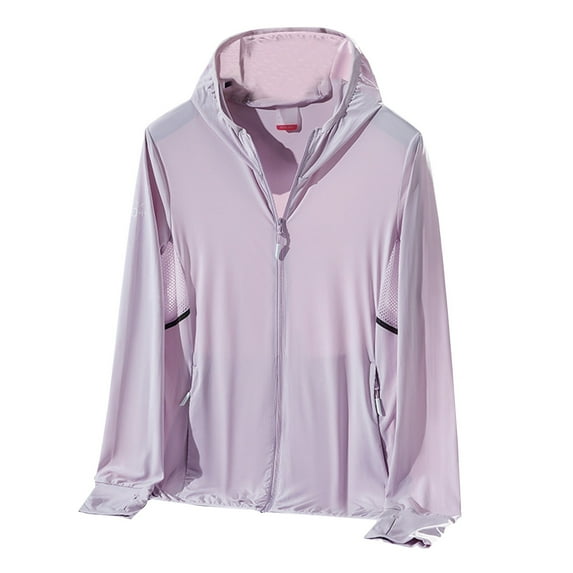 Atogsazn Women's Windbreaker Jacket Casual Zipper Long Sleeve Hoode Jackets Spring Summer Top for Women Purple XXL on Clearance