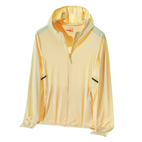 Atogsazn Women's Windbreaker Jacket Casual Zipper Long Sleeve Hoode Jackets Spring Summer Top for Women Yellow XXXL